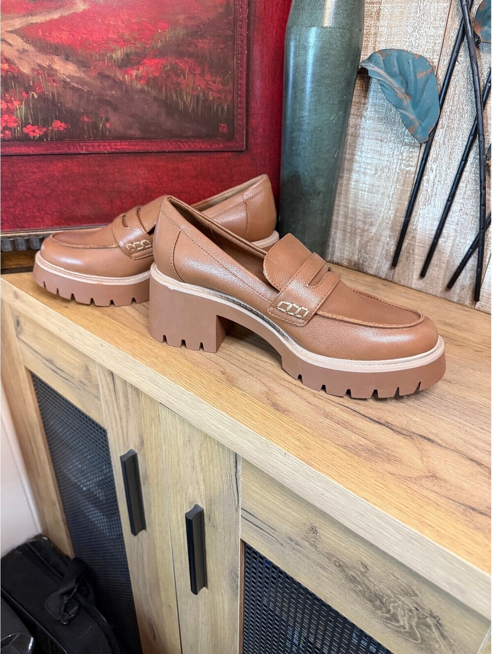 a.n.a Chunky Heel Womens Penny Loafer Shoes Tan Brown Size 8